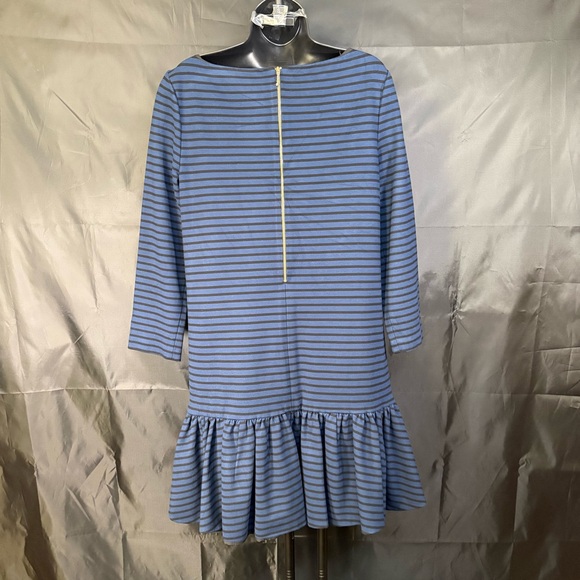 Women's Kate Spade 3/4 Sleeve Striped Dress Black Blue Zipper Peplum Size 12 - Picture 8 of 16
